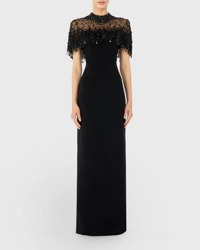 Jenny Packham Livia Beaded-embellishment Zip-up Maxi Dress In Black