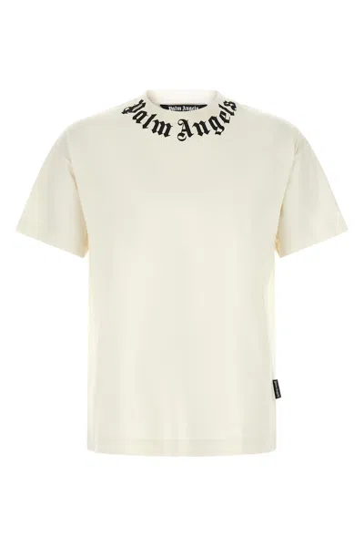 Palm Angels Black Neck Logo Regular Cotton T-shirt In White
