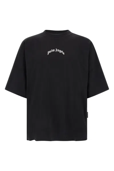 Palm Angels Back Curved Logo Oversized Short Sleeves T-shirt In Black