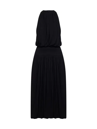 Totême Black Fluid Viscose Gathered Midi Dress In Burgundy