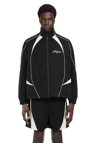 Acne Studios Technical Logo-embroidered Striped Cotton-blend Jacket In Black