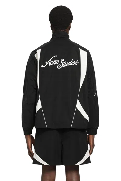 Acne Studios Technical Logo-embroidered Striped Cotton-blend Jacket In Black