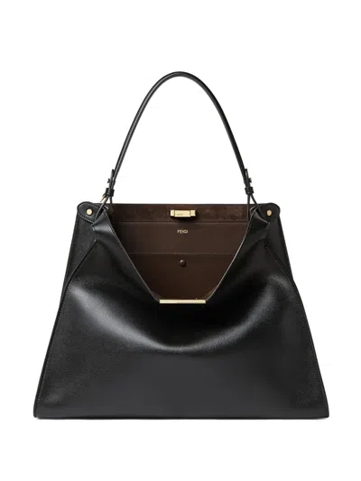 Fendi Medium Way Leather Shoulder Bag In Black