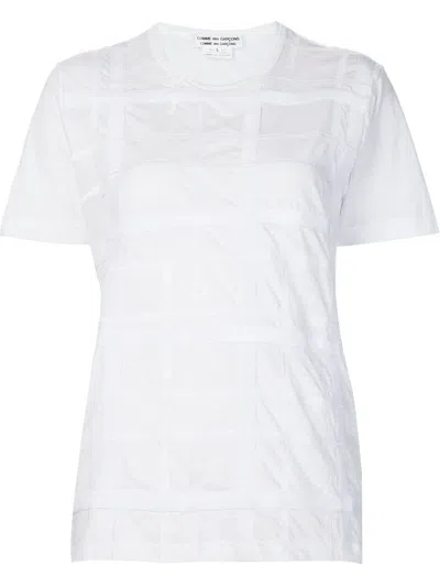 Comme Des Garçons White Checks Crew Neck Top In White