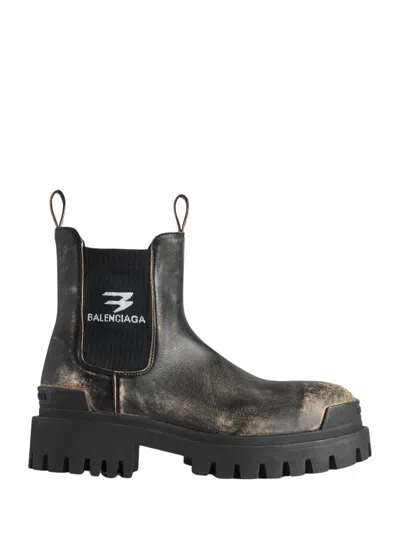 Balenciaga Strike Distressed Leather Chelsea Boots In Black