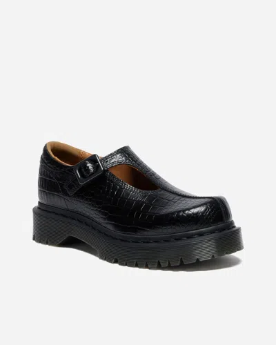 Dr. Martens Rejena Mj Analine Croc Emboss Woman Loafers Black Size 7 Leather