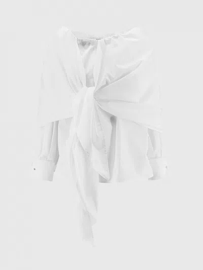 Max Mara Off-the-shoulder Tie-detailed Gathered Cotton-poplin Blouse In Multi