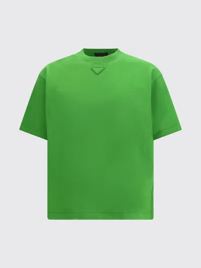 Prada Green Solid Crew Neck T-shirt In Green
