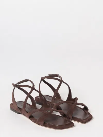 Jimmy Choo Ayla Brown Sandals With Square Toe And Ankle Buckle Closure In Suede Woman