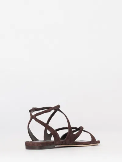 Jimmy Choo Ayla Brown Sandals With Square Toe And Ankle Buckle Closure In Suede Woman