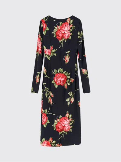 Dolce & Gabbana Rose-print Satin Long-sleeve Midi Dress In Black