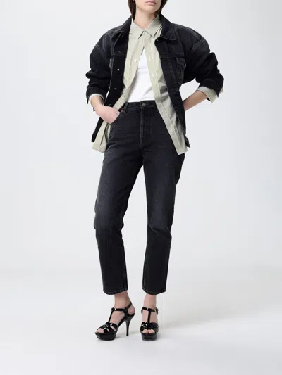 Saint Laurent Long Jacket Egg Shape Chest Side Pockets In Black