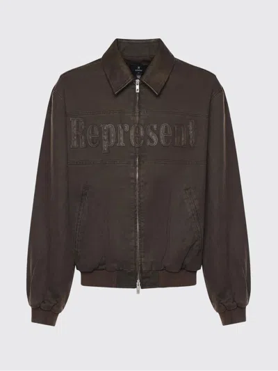 Represent Roscoe Logo Detail Cotton Canvas Bomber Jacket In Brown