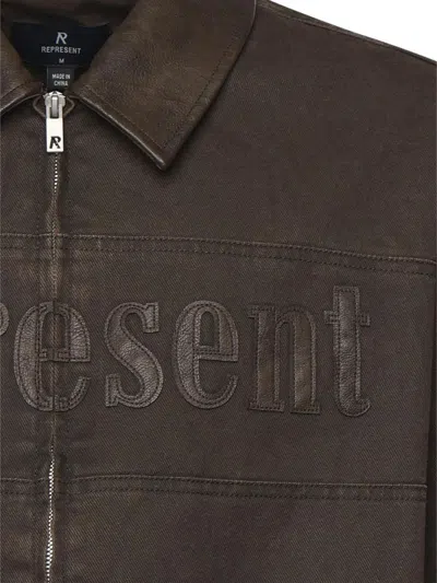 Represent Roscoe Logo Detail Cotton Canvas Bomber Jacket In Brown