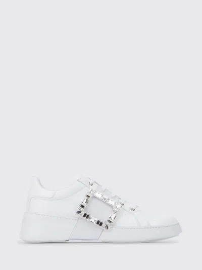 Roger Vivier Viv Skate Crystal-embellished Rubber-trimmed Leather Sneakers In White