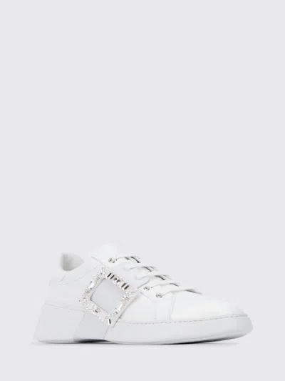 Roger Vivier Viv Skate Crystal-embellished Rubber-trimmed Leather Sneakers In White