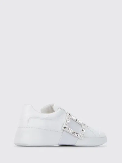 Roger Vivier Viv Skate Crystal-embellished Rubber-trimmed Leather Sneakers In White