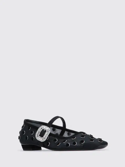 Roger Vivier Belle Vivier 25 Embellished Flocked Mesh Mary Jane Ballet Flats In Black