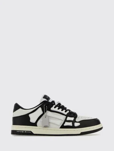 Amiri Skel Top Low White And Black Sneakers With Skeleton Patch In Leather Man In Multi