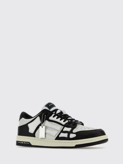 Amiri Skel Top Low White And Black Sneakers With Skeleton Patch In Leather Man In Multi