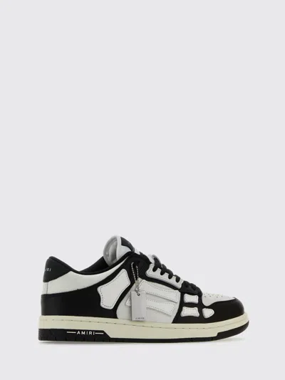 Amiri Skel Top Low White And Black Sneakers With Skeleton Patch In Leather Man In Multi