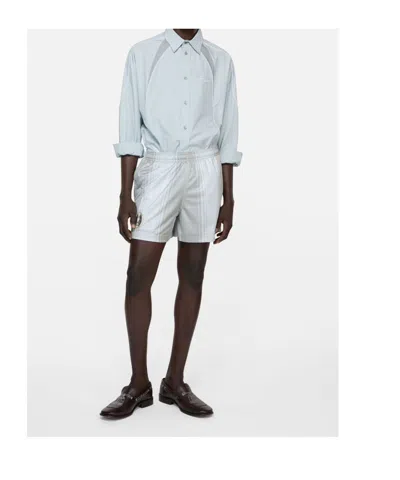 Acne Studios Striped Logo Shorts In Gray