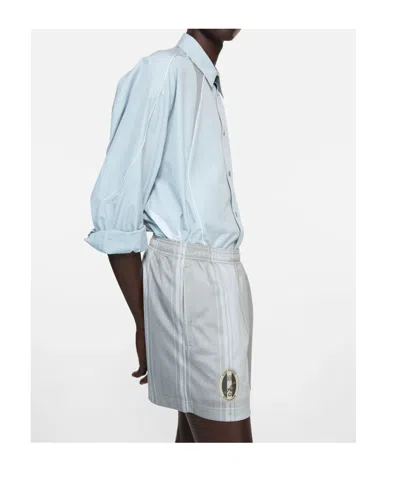 Acne Studios Striped Logo Shorts In Gray
