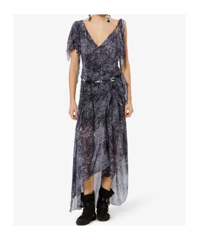 Isabel Marant Womens Faded Night Tylena Printed Ruffle-trim Silk Midi Dress In Multi