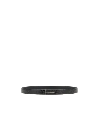 Tom Ford Reversible Python-print Buckle Belt In Black
