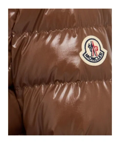 Moncler Papillon Short Down Jacket With Glossy Finish In Brown