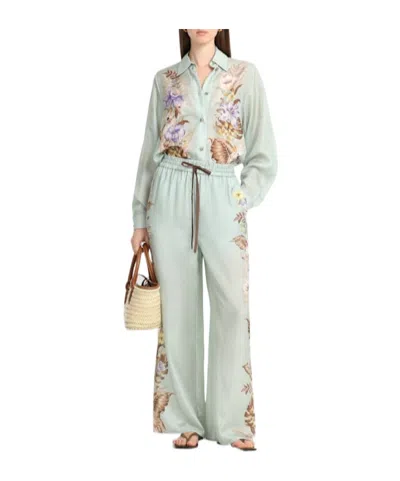 Zimmermann Coco Silk Relaxed Pants In Blue