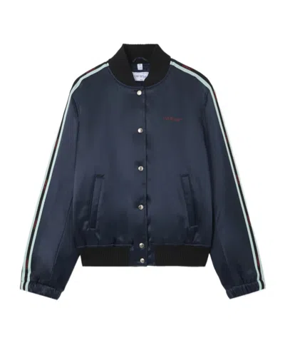 Off-white Striped Trim Bomber Jacket In Blue