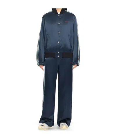 Off-white Striped Trim Bomber Jacket In Blue