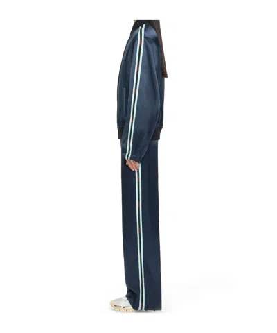 Off-white Striped Trim Bomber Jacket In Blue