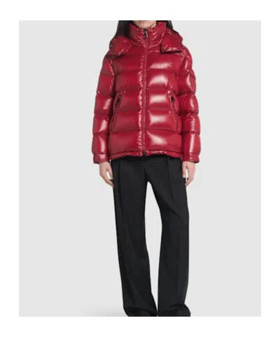 Moncler Ruby Red Down Jacket In Lacquered Nylon In Red