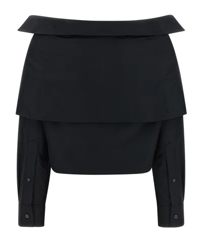 Balenciaga Off Shoulder Crop Shirt Long Sleeves In Blue