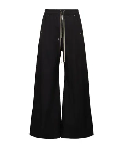 Rick Owens Heizer Belas Wide-leg Cotton-blend Poplin Drawstring Cargo Trousers In Black