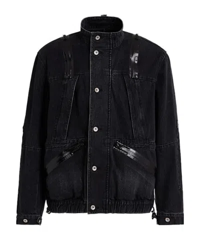 Sacai High Collar Jacket Adjustable Drawstring Front Pockets In Black