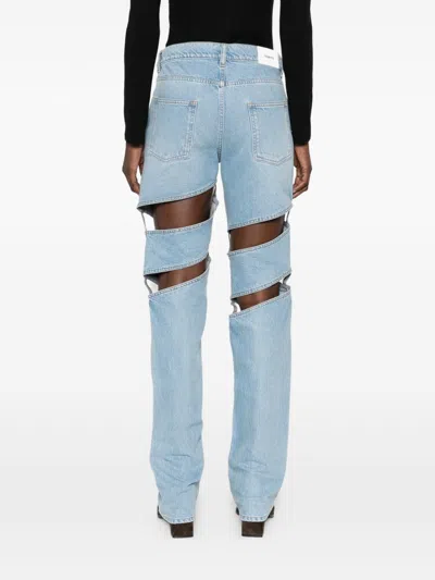 Coperni Light Blue Jeans With Cut-out Spiral Design And Logo Patch On The Rear In Denim Woman In Blue