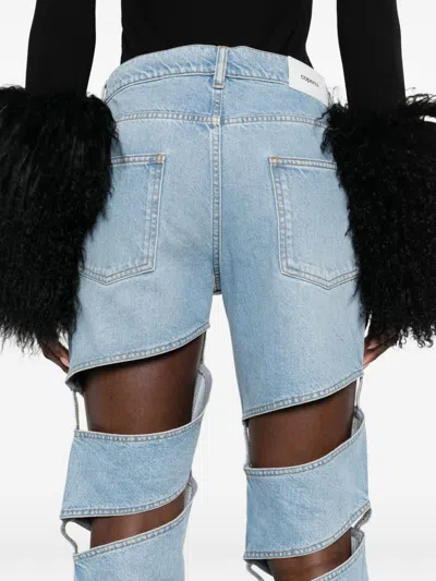 Coperni Light Blue Jeans With Cut-out Spiral Design And Logo Patch On The Rear In Denim Woman In Blue