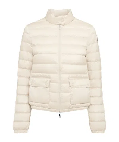 Moncler White Crop Down Jacket With Drawstring In Neutral