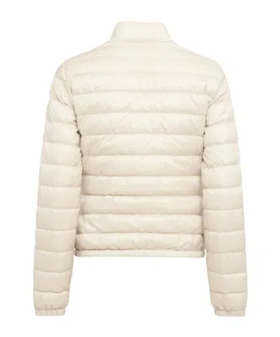 Moncler White Crop Down Jacket With Drawstring In Neutral