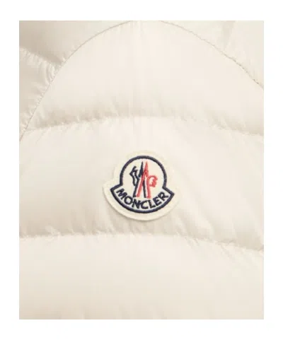Moncler White Crop Down Jacket With Drawstring In Neutral