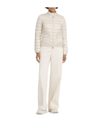 Moncler White Crop Down Jacket With Drawstring In Neutral