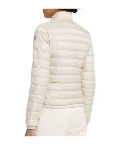Moncler White Crop Down Jacket With Drawstring In Neutral