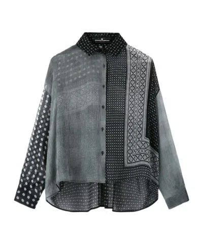 Ermanno Scervino Patchwork Printed Silk Chiffon Shirt In Blue