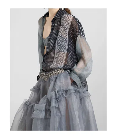 Ermanno Scervino Patchwork Printed Silk Chiffon Shirt In Blue