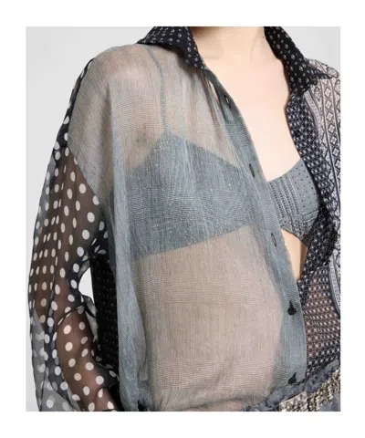 Ermanno Scervino Patchwork Printed Silk Chiffon Shirt In Blue
