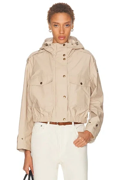 Moncler Carex Cropped Hooded Cotton-blend Poplin Jacket In Neutral