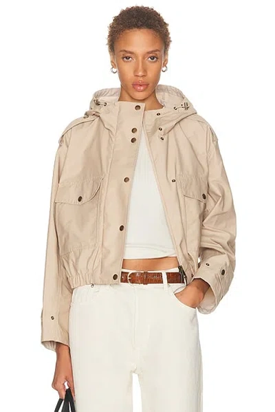 Moncler Carex Cropped Hooded Cotton-blend Poplin Jacket In Neutral